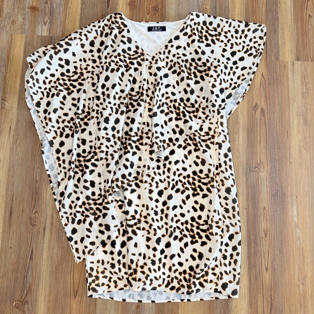 Jay Godfrey Womens Large Dress Leopard Animal Print Ruffle Shift Mini - Picture 10 of 10